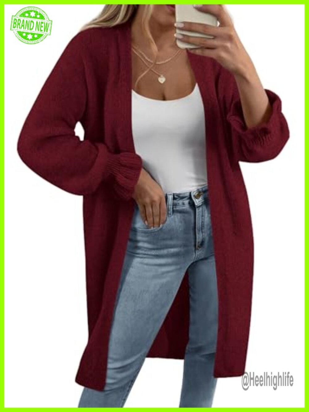 Open Front Oversized Knit Cardigan Ruffle Cuff Long Sleeve